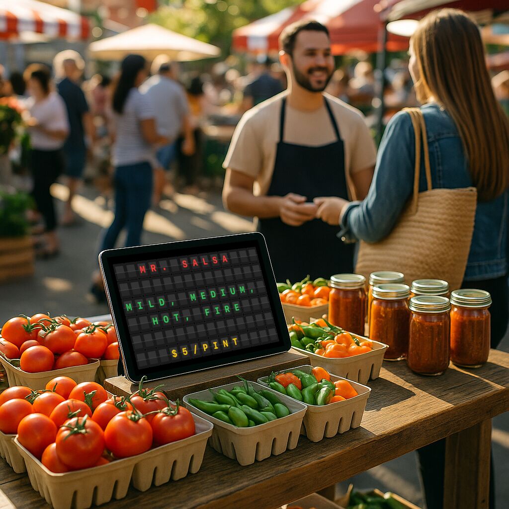 Split‑Flap Board at a farmer's market